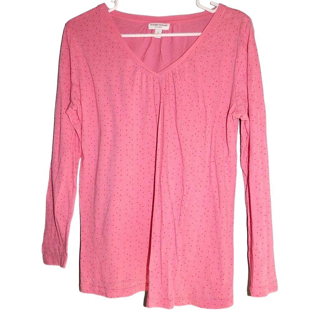 Liz Lange Maternity Large Pink Polka Dot V‑Neck Long Sleeve Shirt